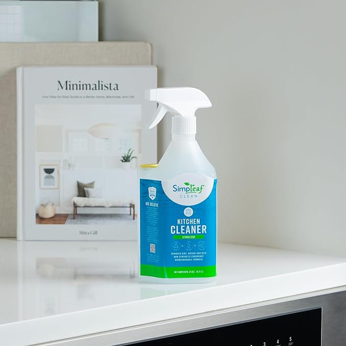 Simpleaf Clean Kitchen Degreaser Cleaner | Refill System Cleaners| Bleach‑Free| Ammonia‑Free|Grease, Oils & Food Soil Remover | Citrus Zest 24oz x 4