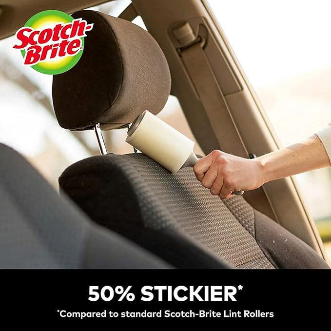 Scotch-Brite 50% Stickier Auto Lint Roller 4 Rollers 48 Sheets Per Roller (192 Sheets Total)