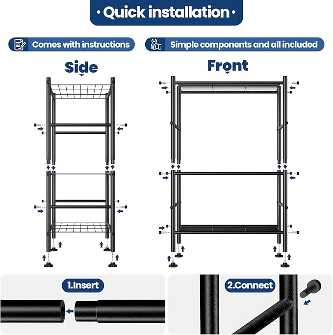 Abiglifty Storage Shelves, 3-Tier Metal Shelving, Wire Shelving with Adjustable Leveling Feet, Shelf Organizer for Bathroom, Closet, Garage