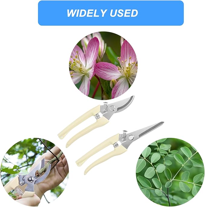 2Pcs Professional Pruning Shears (Include 1 Bypass Pruning Shears and 1 Straight Blade Garden Scissors) Premium Garden Shears for Trimming Flowers, Shaping Plants, Bonsai,hydroponics,herbs