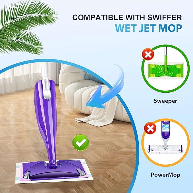 60 Count Wet Pads Refill for Swiffer Wet Jet Spray Mop - Wet Jet Pads,Made of high-end Cotton,5X Highly Absorbent, Suitable for All Floor Surfaces, Deep Cleaning of Stubborn Stains