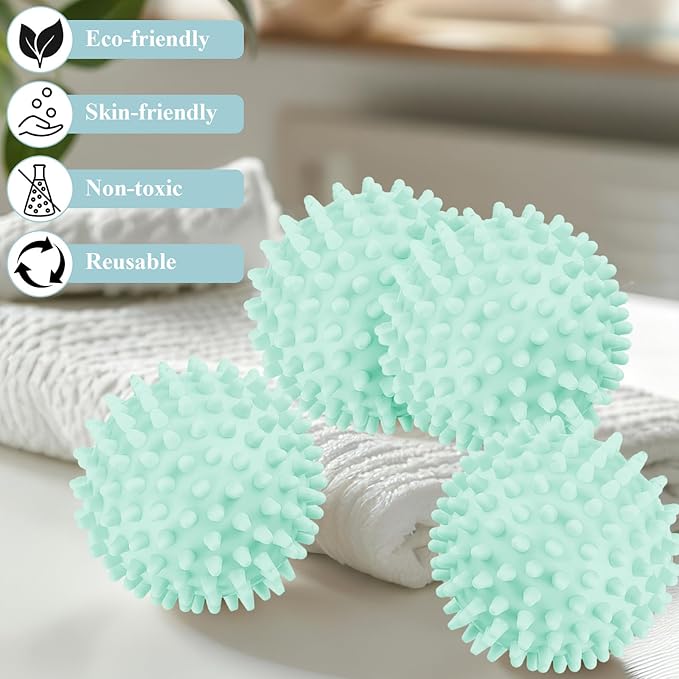 6 Pack Laundry Balls for Dryer, Dryer Balls Laundry Reusable, Dryer Ball Plastic Pellet Packs for Fabric Soften, Reduce Wrinkle and Less Static Cling-Green