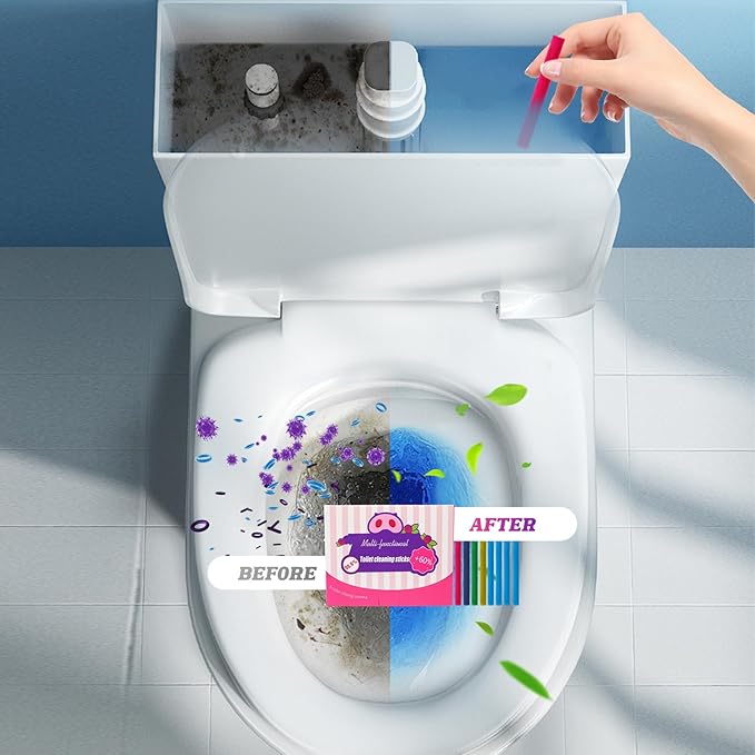 Multi-functional Deodorizing Toilet Cleaning Sticks, Toilet Bowl Cleaners Drop In Tank, Toilet Tank Cleaner Cleaning Perfume Stick for Bathroom Home Use, Long-Lasting Freshness(2sets, 16 pcs)