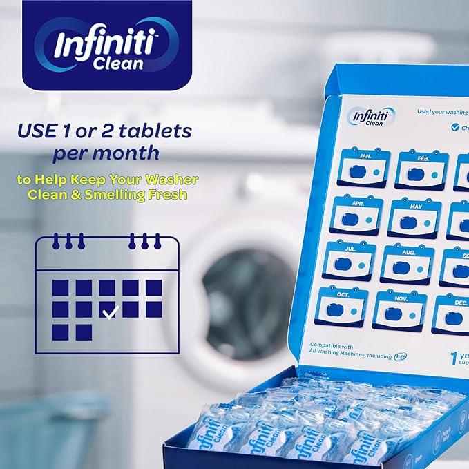 Washing Machine Cleaner Tablets 24 Pack - 16.9oz Washing Machine Cleaner Top Load, Septic Safe Washer Machine Cleaner Tablets, HE Washer Cleaner - 1 Year Supply