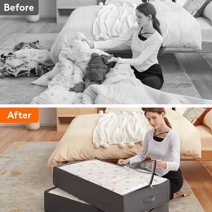 Lifewit 95L 2 Pack Under Bed Storage Containers, Large Capacity Blanket Storage Bags with Reinforced Handle, Organization and Storage for Comforters, Sheets, Clothes, Bedroom, College Dorm, Grey