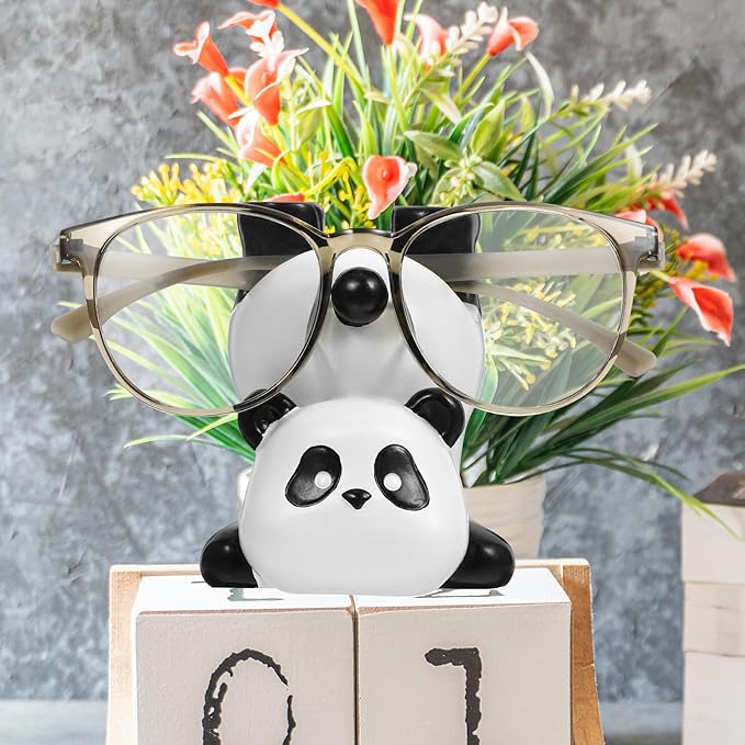 Garneck Resin Animal Glasses Holder Panda Eyeglass Stand for Sunglasses Display Figurine Decor for Home and Desk Secure Eyewear Organizer for Panda Lovers