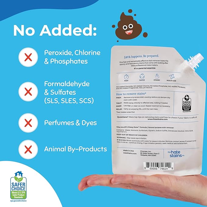 Miss Mouth's Messy Eater Stain Treater - 16oz Refill - Newborn & Baby Essentials - No Dry Cleaning Food, Grease, Coffee Off Laundry, Underwear, Fabric