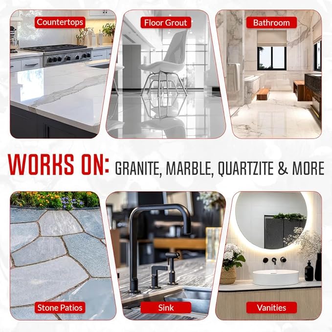 Rock Doctor Granite & Quartz Care Kit, 3 Piece Maintenance Stone Care Combo Kit – Cleans & Renews Marbel, Travertine, Tile and All Other Stone, Fresh, Pack of 3, 54.0 Ounce