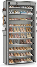 VTRIN Tall Shoe Rack with Cover, 10 Tier Shoe Organizer Storage for 50-55 Pairs Shoes and Boots Large Capacity Shoe Shelf with 8 Pockets Free Standing Shoe Rack for Closet, Entryway, Garage, Grey