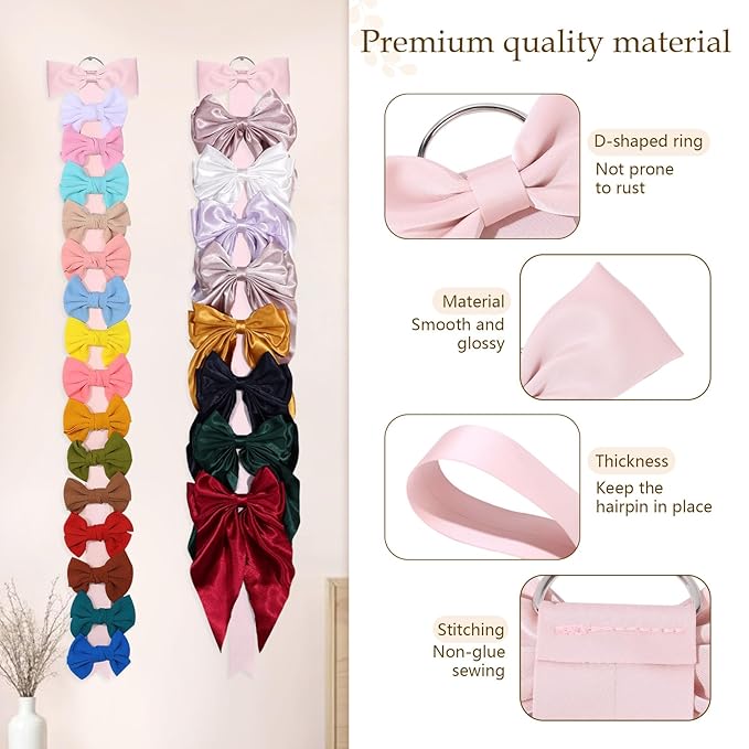 3 PCS Bow Holder for Girls Hair Bows, Ribbon Hair Clip Oraganizer Hair Barrettes Storage for Women,Wall Hanging Alligator Clip Hair Accessories Organizer Bedroom College Dorm Decor (Pink-3pcs)