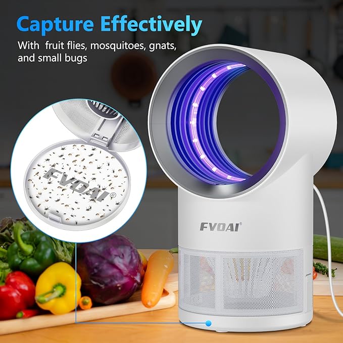 Fruit Fly Trap for Indoors, Fly Traps Indoor for Home Indoor Insect Trap with Suction, Time Setting, Bug Light & 10 Pcs Sticky Glue Boards (White)