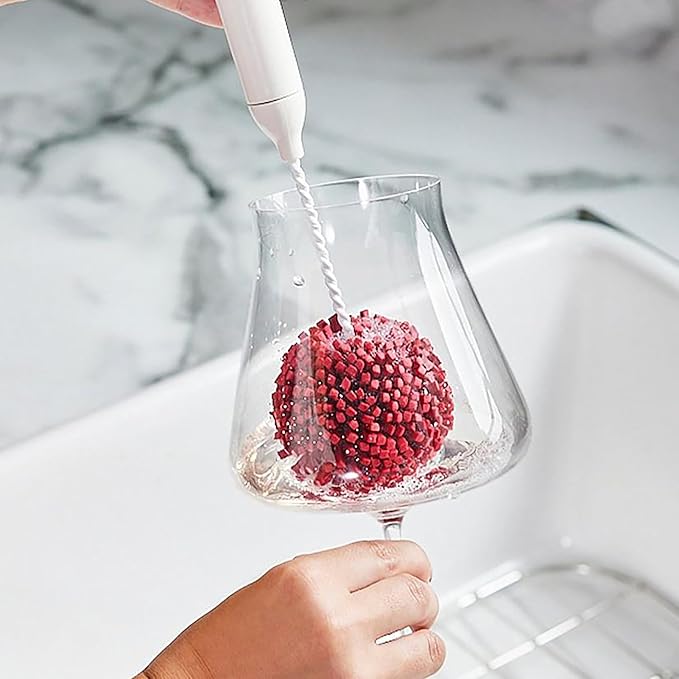 Wine Enthusiast Interchangeable Glassware Cleaning Brush Set – 5-Piece Bamboo Handle with Specialized Brush Heads for Wine Glasses, Decanters, and Barware Cleaning