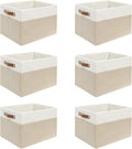 6 Pack Fabric Storage Baskets for Shelves, Closet Storage Bins for Shelves, Fabric Baskets for Organizing with Handles for Home and Office (White with Beige,15"L*10.2"W*9"H)