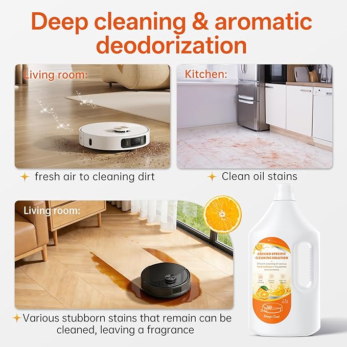 2.5L Floor Cleaning Solution Compatible with Roborock/Eufy/iRobot/Ecovacs/Dreame/Shark, Fragrance Deodorization, Deep Cleans for Multiple Hard Floors (2.5 Liter, 【Sweet Orange】)