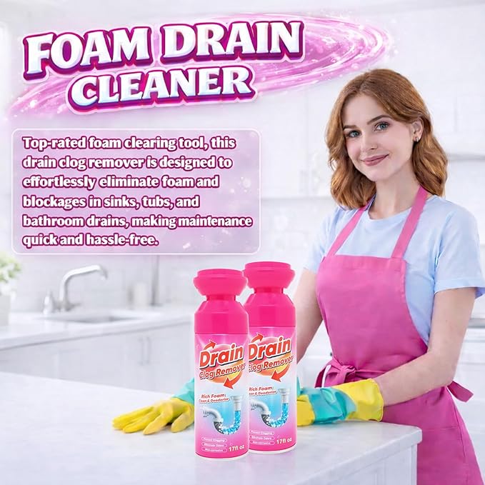 Foaming Drain Cleaner, Foam Drains Sink Cleaner and Deodorizer, Wild Tornado Drain Clog Remover for Kitchen Sinks, Shower Drains, Tubs (2 pcs)