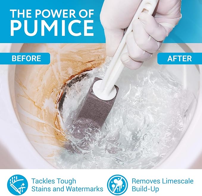 IMPRESA Pumice Stone Toilet Cleaner with Handle - 2 Count, White Hard Water Stain Remover & Toilet Bowl Cleaner - Versatile Pool Tile & Grout Cleaning Tool
