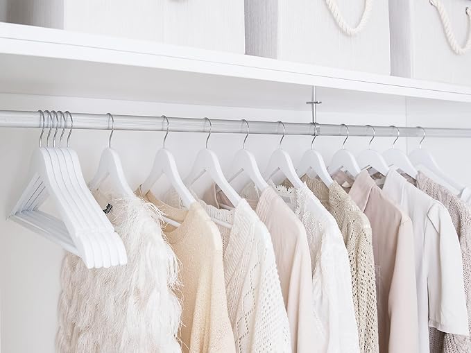 StorageWorks White Wooden Hangers 30 Pack, Heavy Duty Wood Hangers for Closet, Clothes Hangers for Coats, Bridesmaid Suits, Wedding Dress