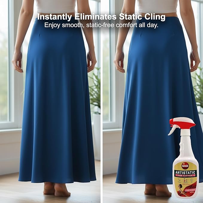 BAGI Anti Static Spray for Clothes – Fabric Refresher & Softener, Eliminates Static Cling, Prevents Shocks, Delicate Fresh Scent, Safe for All Fabrics, 16.9 fl.oz