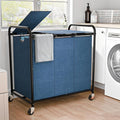 180L (47.55 Gal) Laundry Sorter 3 Section, Rolling Laundry Basket with Lockable Wheels and Lid, Laundry Hamper with 3 Separated Removable Bags Dirty Clothes Hamper for Laundry Room Organizer, Blue