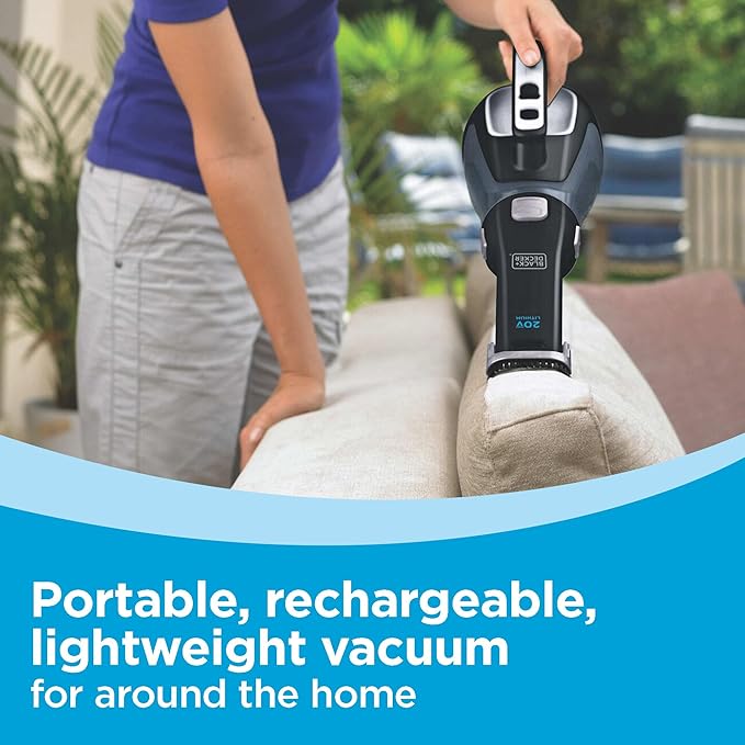 BLACK+DECKER dustbuster 20V Hand Vacuum Cordless Rechargeable, Car Vacuum Portable, Powerful Suction AdvancedClean Hand Vac with Extendible Crevice Tool, Flip-Up Brush and Charging Base (BDH2000L)