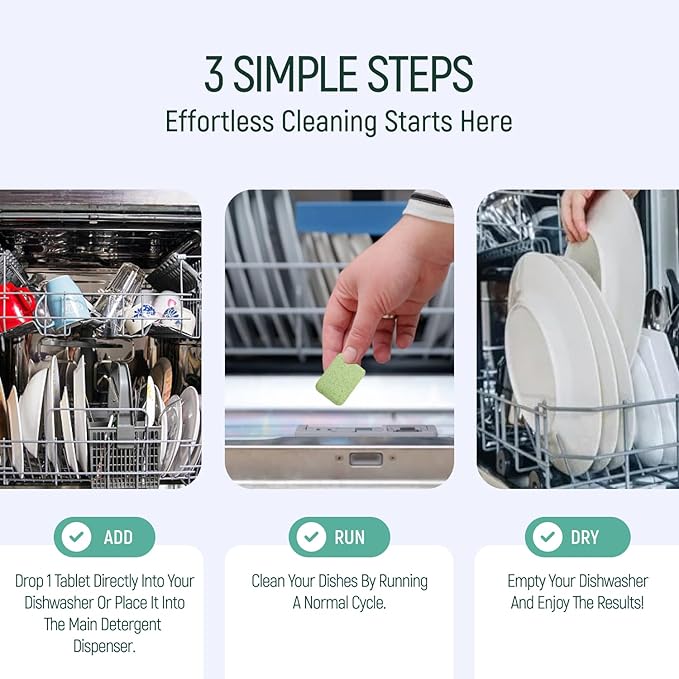 Natural Dishwasher Detergent Tablets - Plant Based Alternative Refill Pack Dishwashing Tabs - Eco-Friendly And Plastic Free Way To Cleaner Dishes - 30/60/90 Refills Dish Washer Soap Pods (30 Pack)