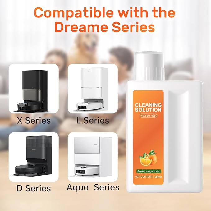 Orange Floor Cleaning Solution 1L Compatible with Dreame Wet & Dry Vacuum and Robot, Residue & Streak Free,Suitable for All Robot Vacuum Cleaners and Wireless Wet Dry Dual-Use Vacuum Cleaners