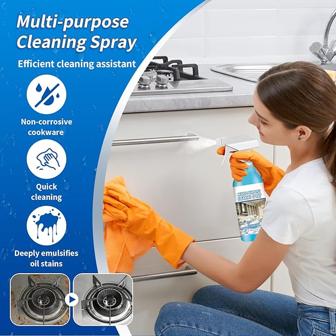 2Pcs Spray Splash Cleaner, New Multi-Purpose Handheld Degreaser for Kitchen, Powerful Splash Spray Oven Cleaner, Upgraded Cleaning Spray for Home, Convenient Grime Remover Sprays with Towel+Sponge