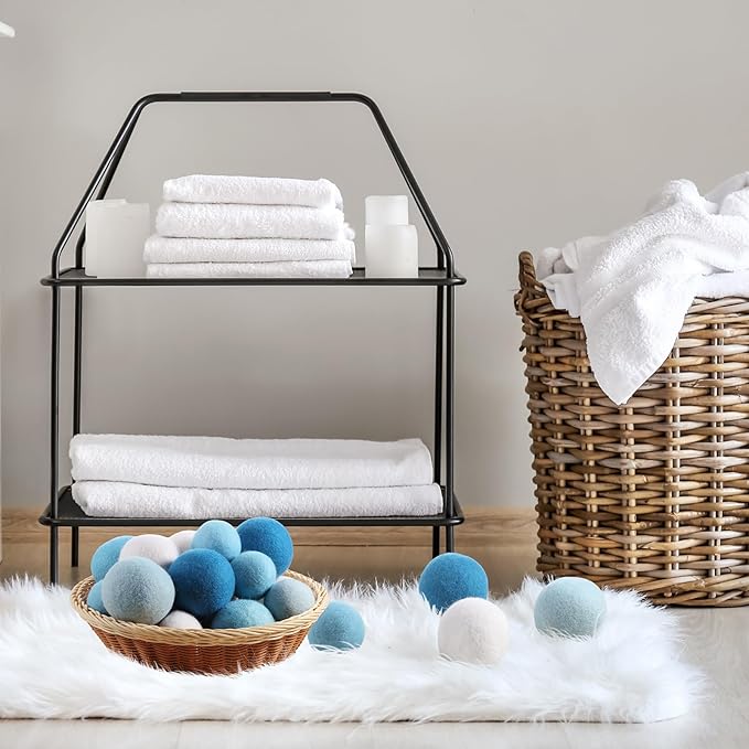24 Pack Blue Wool Laundry Balls, 3.15'', 2.4'' Reusable Laundry Wool Dryer Balls Natural No Lint Fabric Softener for Clothing Wrinkles