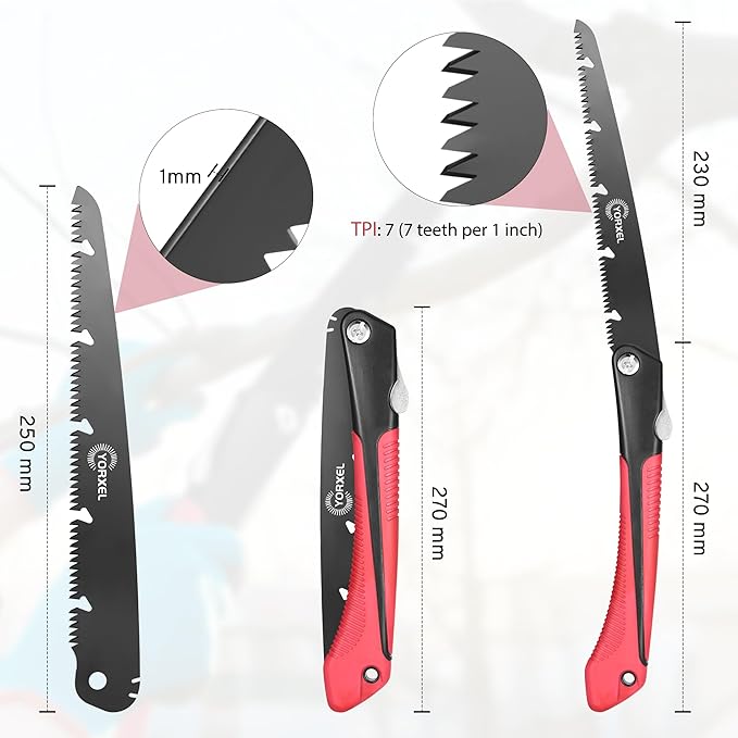 Folding Camping saw 10 inch – SK9 High-Carbon Steel TEFLON-Coated Rust-Resistant, 2 Locking Positions, Hand Saw for Garden Tree Limbs, Wood Cutting & Outdoor Camping (2 Extra Blades)