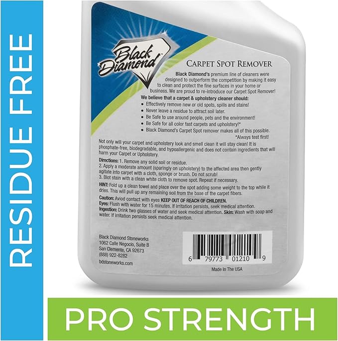 Black Diamond Stoneworks Carpet & Upholstery Cleaner: This Fast Acting Deep Cleaning Spot & Stain Remover Spray Also Works Great on Rugs, Couches and Car Seats. (1-gallon and 1-quart)
