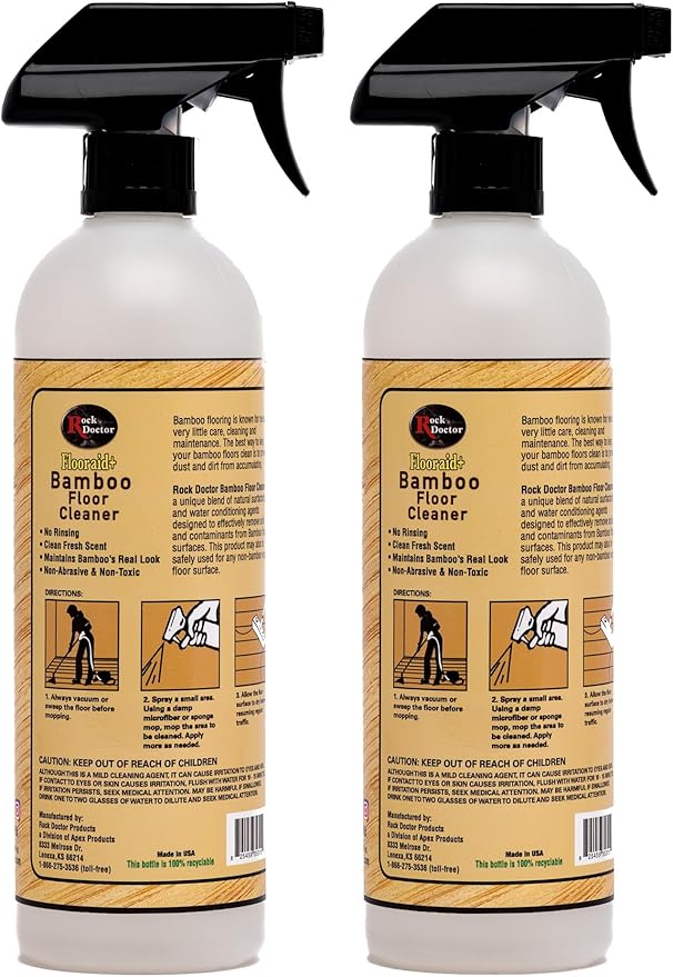Rock Doctor Flooraid+ Bamboo Floor Cleaner Spray, 2 Pack, Heavy Duty Non Abrasive Cleaning Solution for Hard Floors, Counters, and Surfaces, Rinse Free