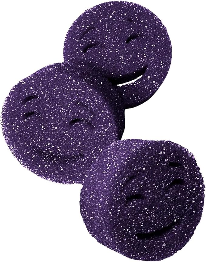The Original Scrub Moji Scrubbing Sponge by Smilyeez (Set of 3) - Purple - Temperature-Responsive Polymer Foam, Stain and Odor Resistant, Ideal for Kitchen and Bathroom Cleaning