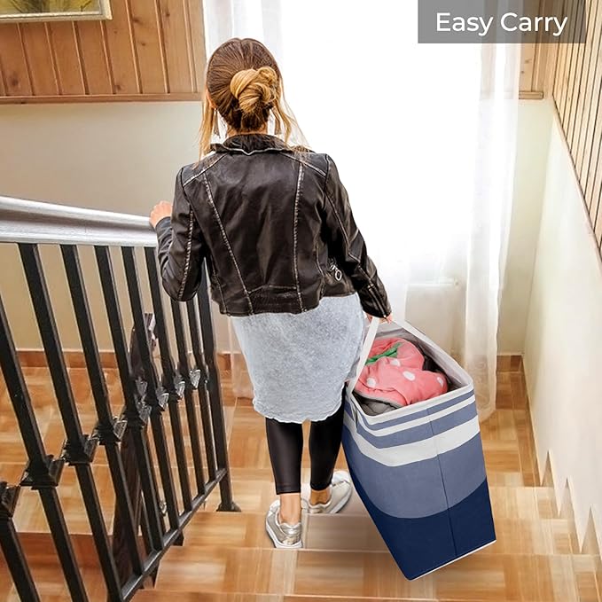 HomeHacks 2 Pack Large Laundry Baskets, Waterproof, Freestanding Laundry Hampers, Collapsible Clothes Hamper with Reinforced Handles in Laundry, College Dorm, Bathroom, Bedroom (Blue+Pink, 125Lx2)
