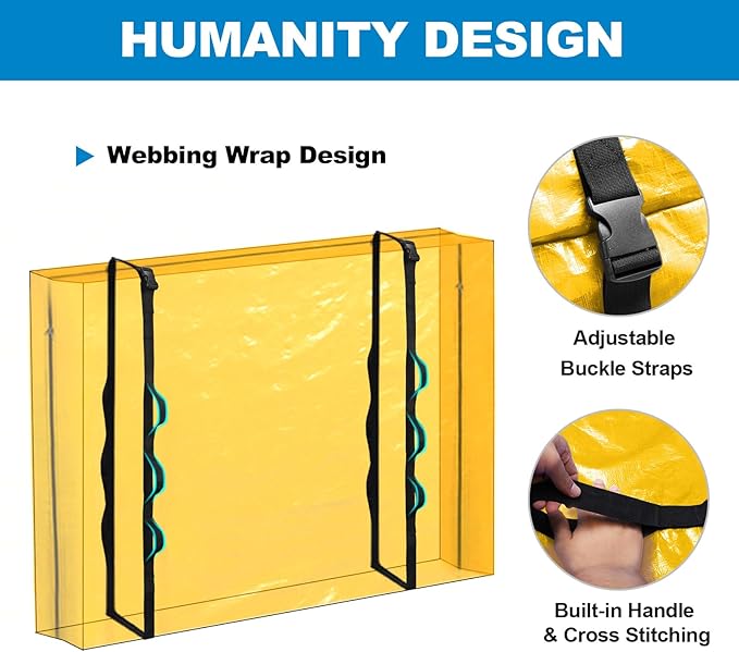 TICONN Mattress Bags for Moving, Heavy Duty Queen Mattress Cover Storage Bag with Full-Around Handle and Adjustable Buckles (Yellow, Queen)