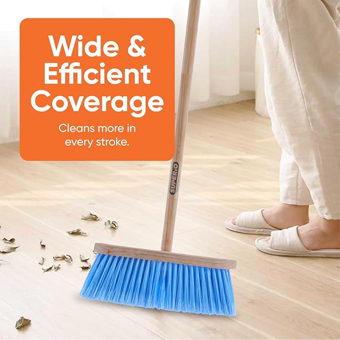 Superio Blue Synthetic Broom Head Refill - 12 Inch, Hard Floor, Kitchen & Home Broom