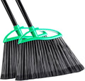 2 Pack Heavy Duty Brooms, 55" Long Handle Indoor Outdoor Angle Broom Set, Household Commercial Floor Cleaning, for Sweeping Home, Kitchen, Deck, Garage, Patio - Green