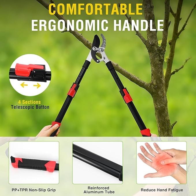 Yesker 27-35" Extendable Loppers for Tree Trimming Heavy Duty Tree Trimmer Bypass Loppers with Compound Action Sharp Anvil Blade up to 2 Inch Cut Capacity Branch Cutter Chops Thick Branches Ease