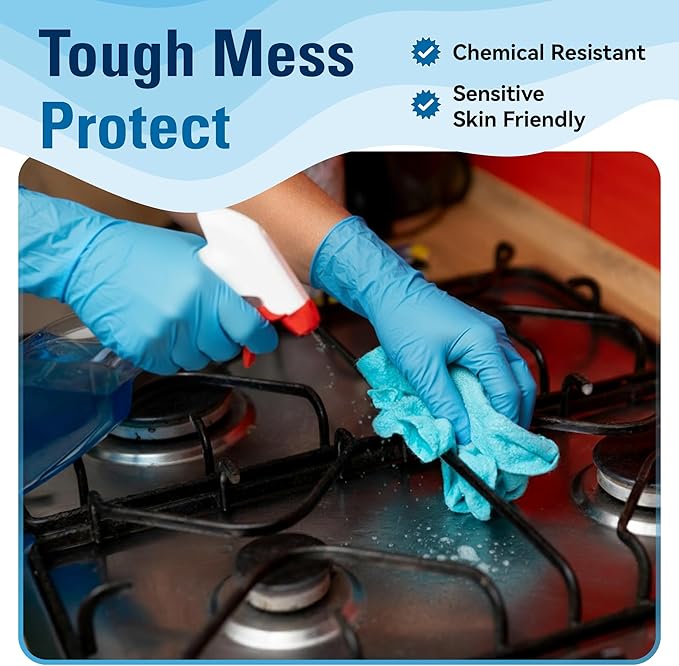 Food Safe Disposable Gloves, Blue Nitrile Rubber Gloves, Latex-Free Powder-Free for Food Prep, Cooking, Cleaning