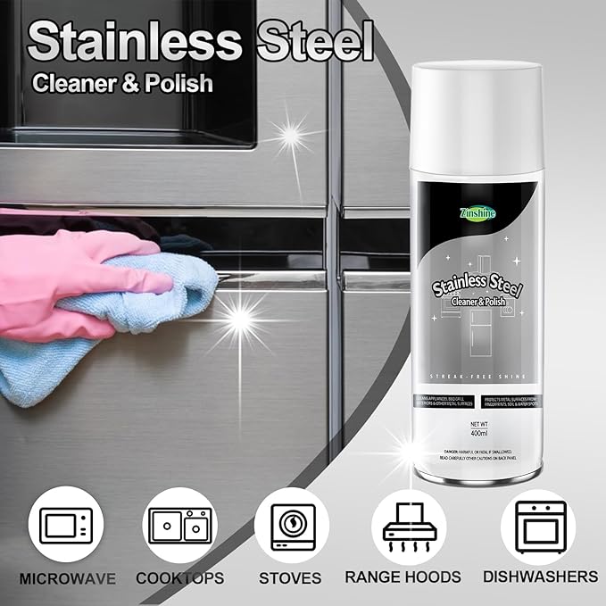 Stainless Steel Cleaner Spray, Sink Cleaner, Kitchen Appliance Cleaner, Fingerprint and Residue Remover for Kitchen Appliance, Refrigerator, Sink and Microwave(Pack of 2)
