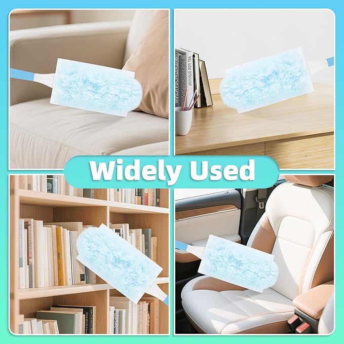 30 Count Light Blue Duster Refills Compatible with Swiffer Handle, 360° Multi-Surface Duster Refills with 1 Handle, 5X Microfibers Disposable Dusters for Home, Office Cleaning