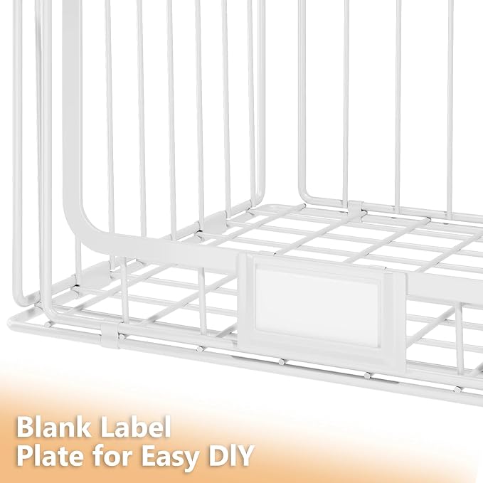4-Tier Hanging Laundry Room Organizer with Label Cards,Foldable Wire Shelf Basket with 4 Rotating Hooks,Stacked Laundry Basket Organizer,Storage Rack for Laundry Rooms,Closet and Pantry-White