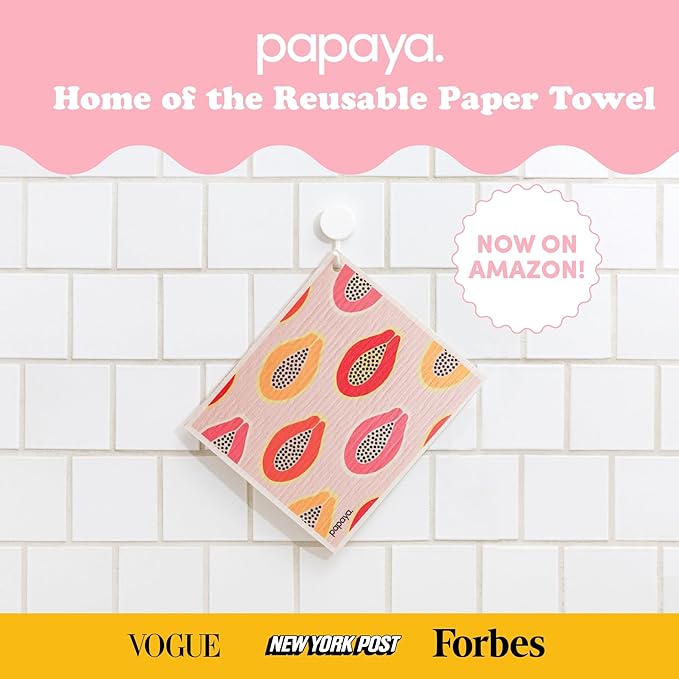 Papaya Reusable Paper Towels, Premium Swedish Dishcloths with Hook, Non-Scratch Reusable Paper Towel, 1 Sheet Replaces 17 Rolls - 2 Sheets, 1 Hook