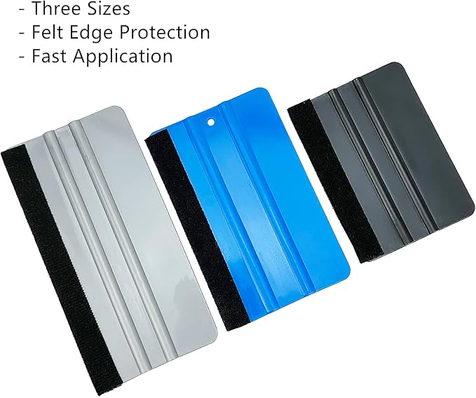 3 Piece Felt Edge Squeegee, 4inch - 5inch - 6inch Vinyl Wrap Squeegee, Plastic Squeegee Scratch-Free for Decals, Adhesive Vinyl, Window Film, Wallpaper