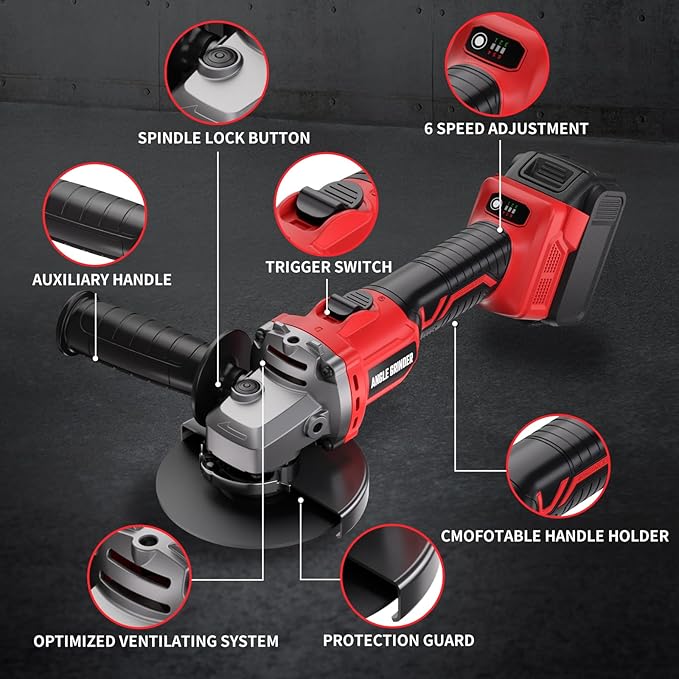 Angle Grinder 4-1/2" Cordless for Milwaukee 18V/M18 Battery, 6 Variable Speed Power Grinder, Brushless Angle Grinder Power Tools For Cutting Grinding Polishing (Tool Only)