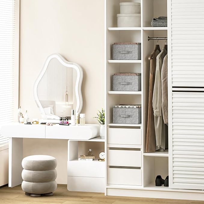 Fixwal 4pcs Wardrobe Clothes Organizer with Board Closet Organizers and Storage 6 Grids Divider Organizers Compartment Storage Bins for Jeans T-shirt Pants Legging