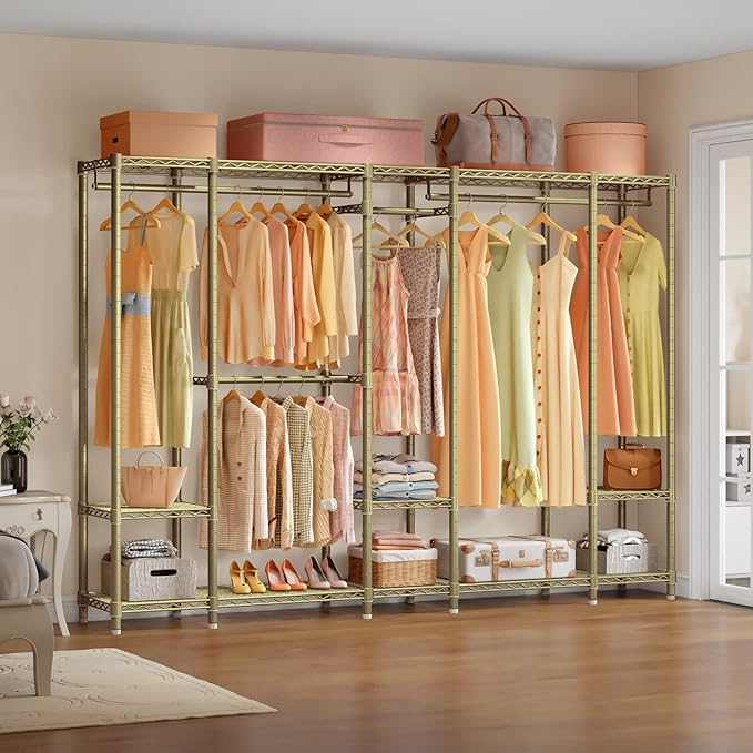 VIPEK V50 Gold Closet Rack, Extra Large Elegant Heavy-Duty Freestanding Wardrobe with Adjustable Shelves for Bedroom, Dressing Room, Retail Display, 1300 lb Capacity