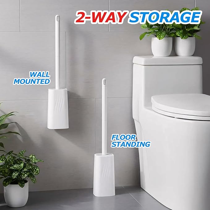 Toilet Bowl Brush and Holder Set - Toilet Scrubber Brush,Cleaning Brush,Bathroom Decor,Household Essentials,Cleaning Supplies,White