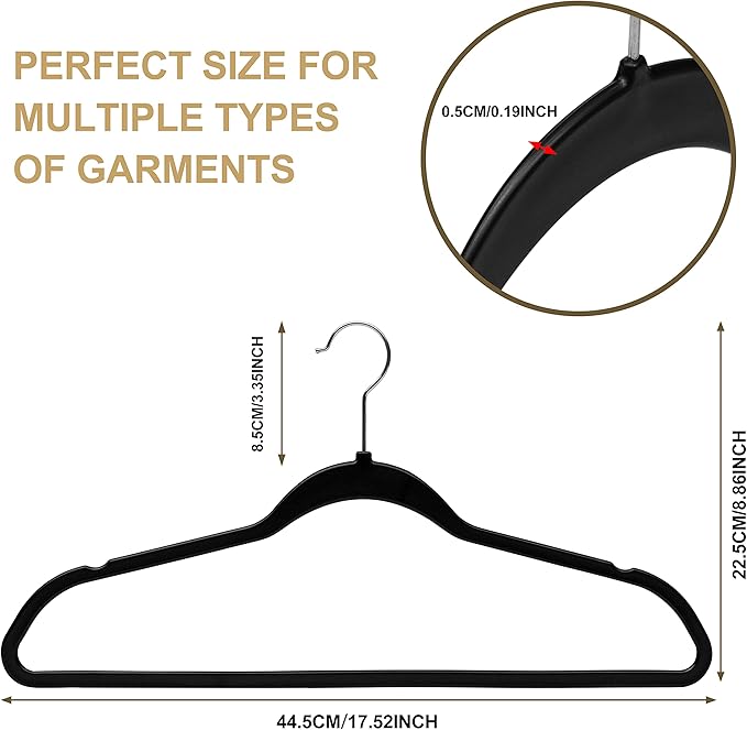 Quality Hangers 50 Pack Plastic Hangers for Clothes - Slim Non-Velvet Hangers with 360° Swivel Chrome Hook & Non Slip Notches - Ideal for Dresses Coats Shirts Jackets & More - Black