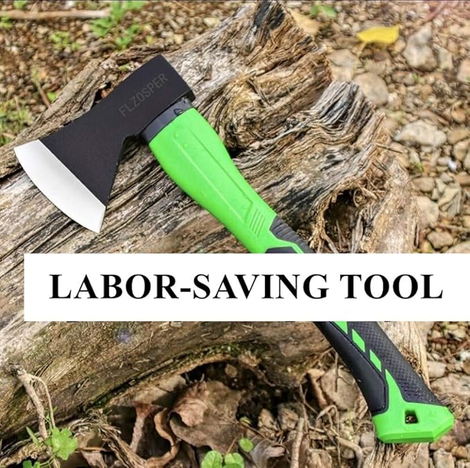 FLZOSPER Chopping Axe,15” Camping Hatchet，Forged Steel Wood Splitting Tool with Strong Fiberglass Handle and Anti-Slip Grip with Anti-Slip Grip-Even Free Head Cover