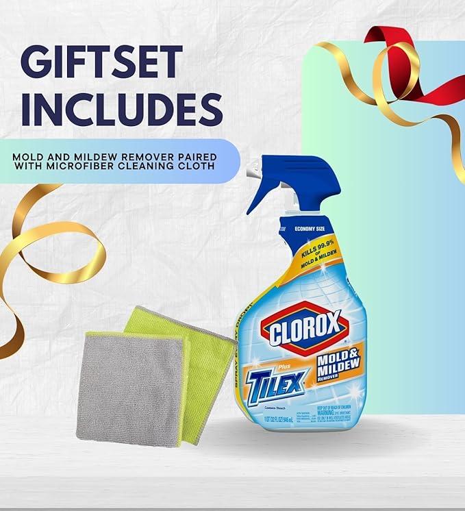 Plus Tilex Remover With Bleach 32 Oz Bundle With Microfiber Cleaning Cloth For Bathroom Surface Spray Routines & Stain-Lifting Tasks — Gift Set (2 Items)